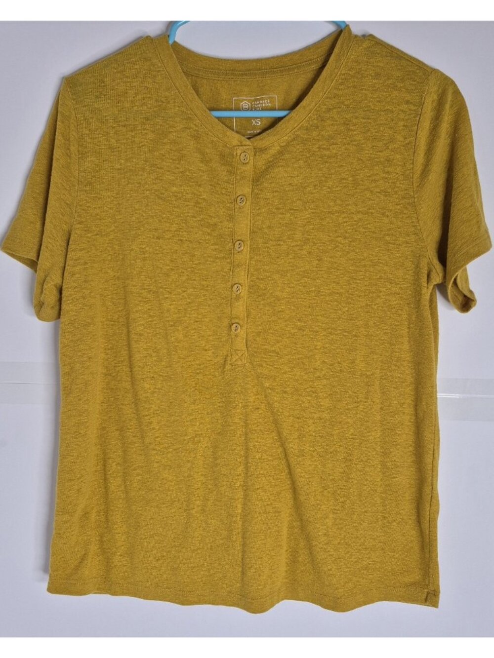 Candace Cameron Bure Mustard Yellow Henley T-shirt Women's Size XS
